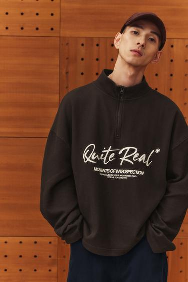 PRINTED QUARTER-ZIP SWEATSHIRT - Chocolate brown by Zara
