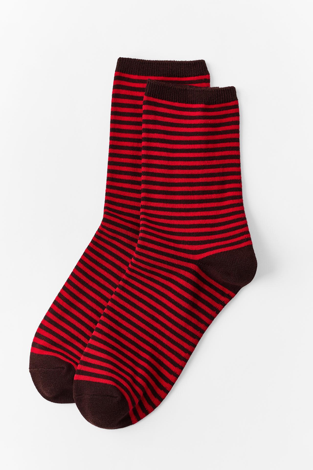 STRIPED JACQUARD SOCKS — Red