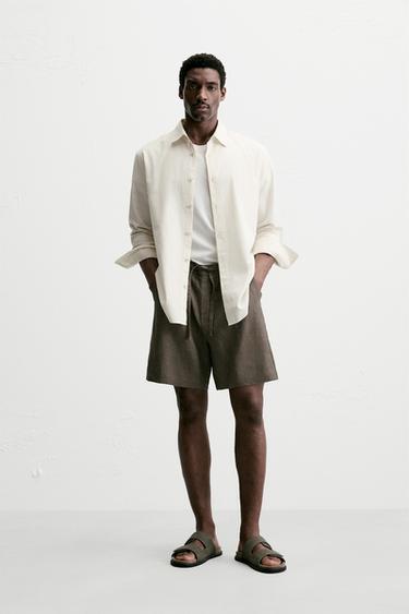 100% LINEN BERMUDA SHORTS - Brown / Taupe by Zara