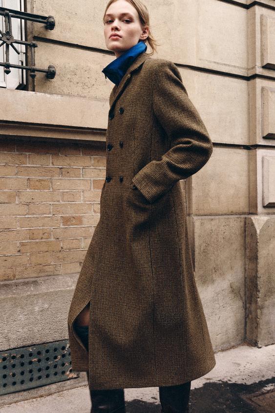 ZW COLLECTION 100% WOOL CHECK COAT - Brown by Zara - Image 0