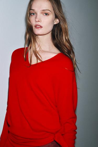 Zara 100% EXTRA-SOFT WOOL V-NECK JUMPER - Red