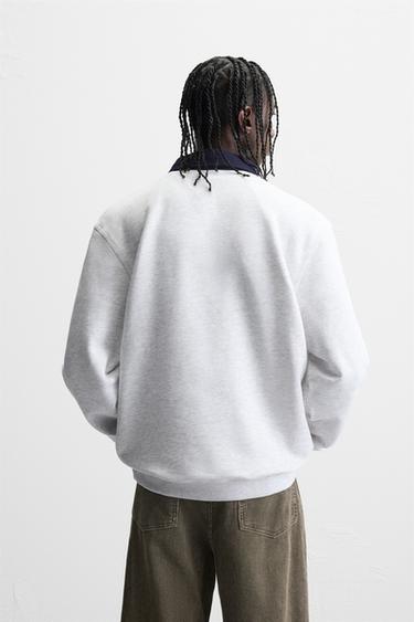 SWEAT POLO COL CONTRASTANT - Gris chiné de Zara - Image 2