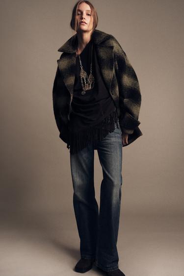 Zara PLAID WOOL BLEND COAT ZW COLLECTION LIMITED EDITION - Black / Green