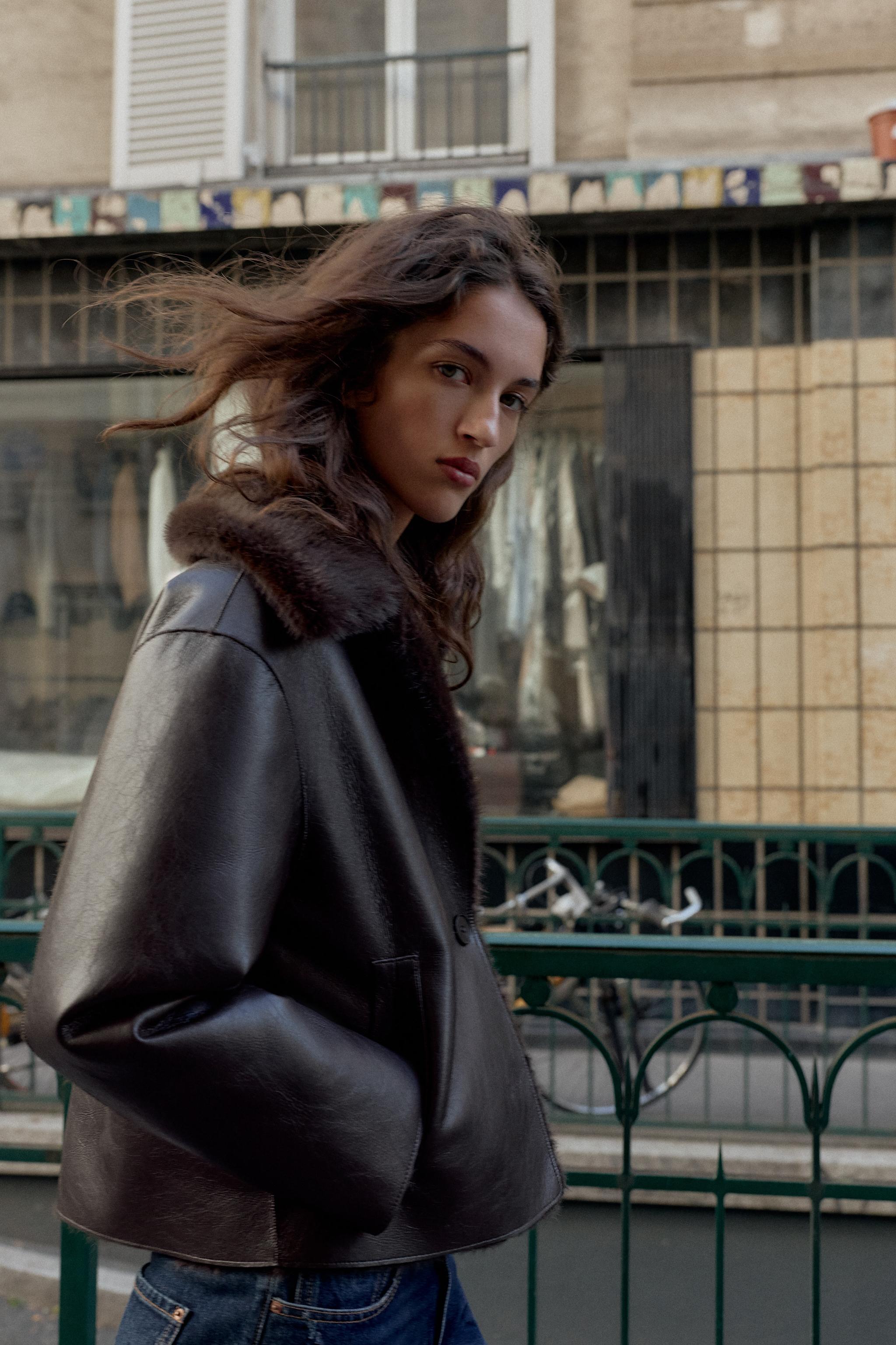 VESTE RÉVERSIBLE DOUBLE FACE EFFET MATIÈRE SYNTHÉTIQUE