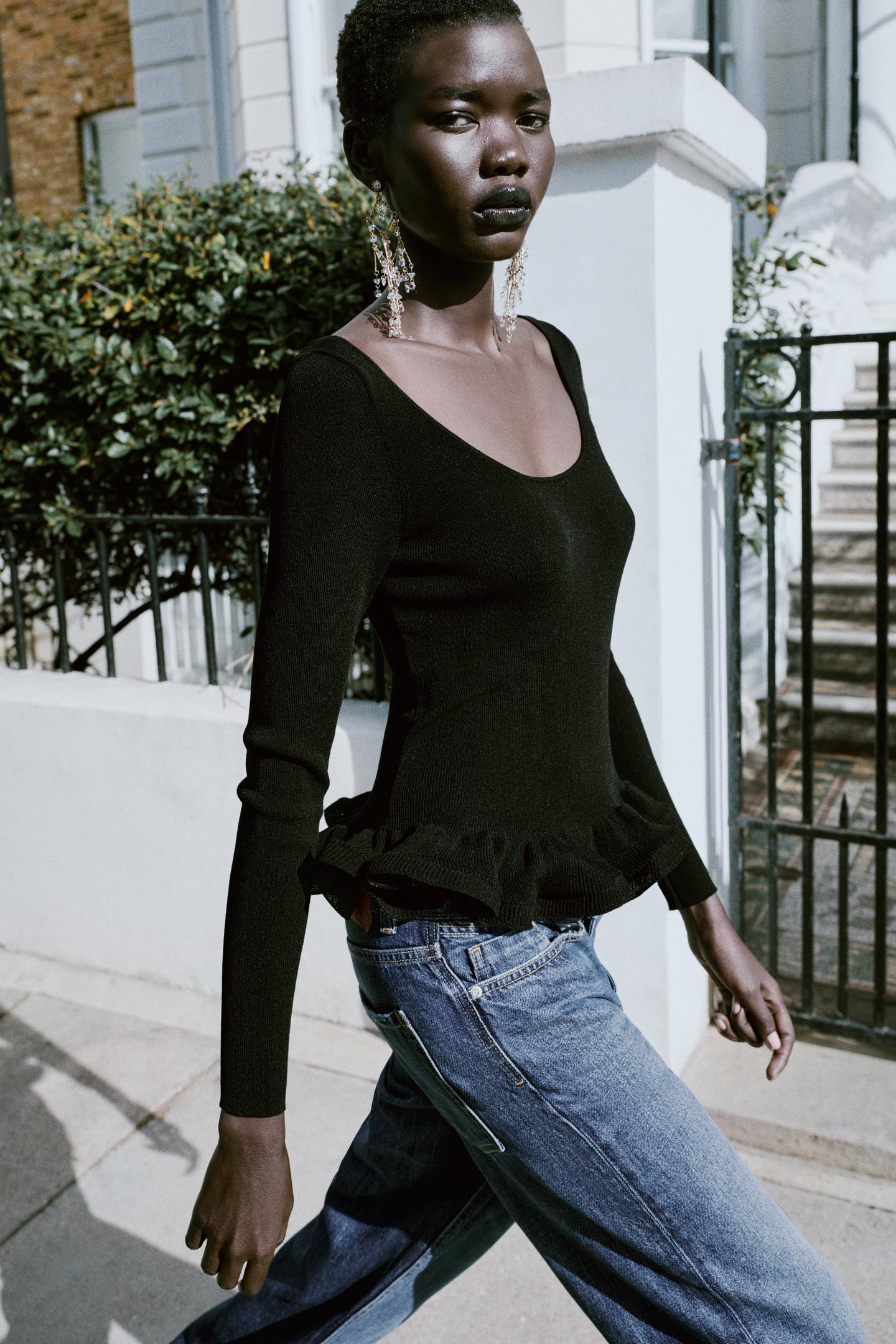 Женский свитер Zara Knit Ruffle, цвет: Чёрный — фото 4