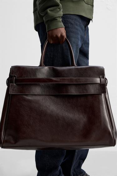 LEATHER HANDBAG - Brown by Zara