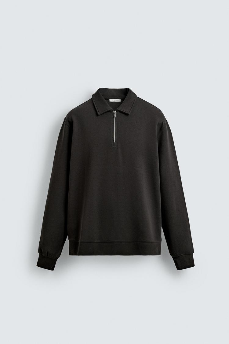 ZARA INTERLOCK POLO SWEATSHIRT WITH ZIP
