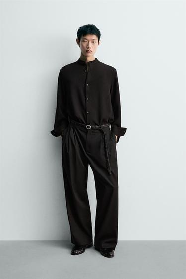 リラックスフィットストライプシャツブラックZaraのリラックスフィットストライプシャツ - ブラック 