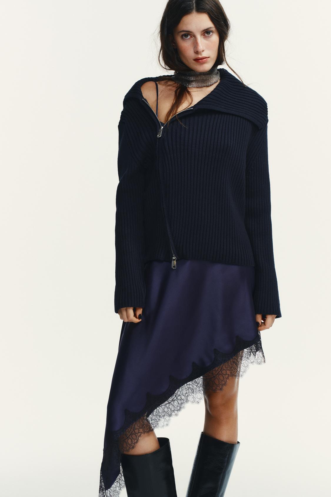 RIB-KNIT ZIPPER CARDIGAN