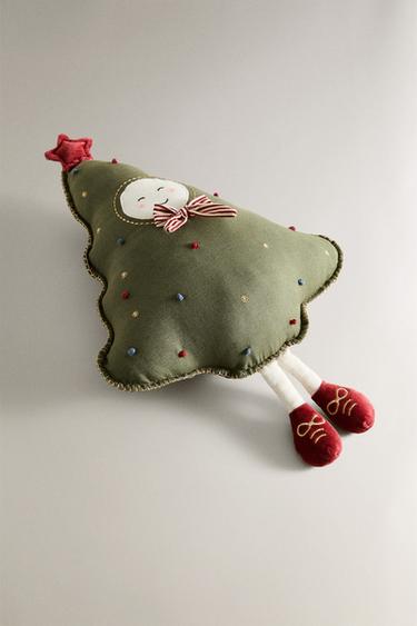 CHILDREN'S CHRISTMAS TREE CUSHION - Green by Zara - Image 1