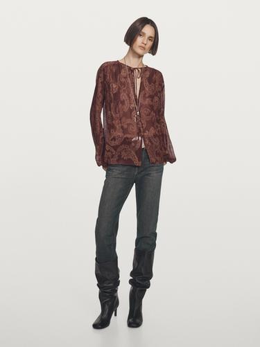 Zara Flowing paisley print blouse - Burgundy - Image 0