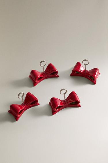 CHRISTMAS BOW PLACE CARD HOLDERS - Red by Zara - Image 1