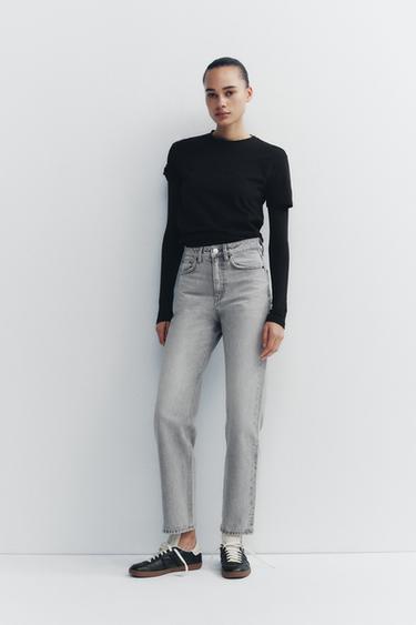 Zara HIGH-WAISTED TRF MOM FIT JEANS - Light gray