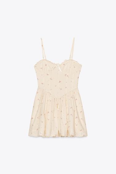 ROBE CORSELET EN POPELINE IMPRIMÉE FLEURS - Vanille de Zara - Image 3