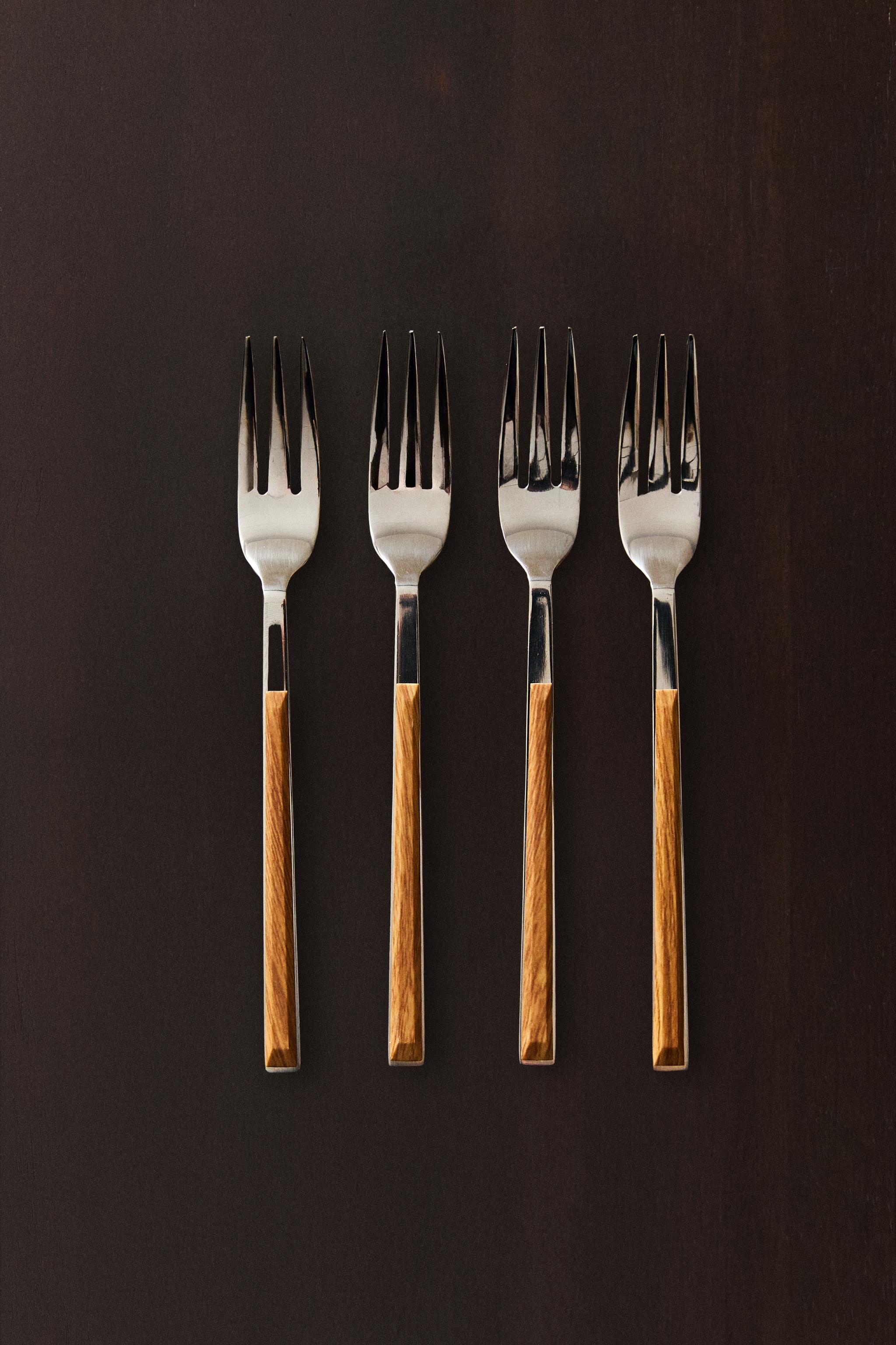SET OF DESSERT FORKS WITH WOOD-DESIGN HANDLES (SET OF 4)