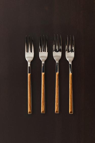 PACK VAN DESSERTVORKEN MET HOUTEN LOOK HEFT (4-PACK) - Bruin van Zara