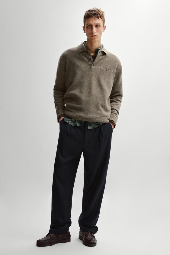 Zara 100% wool knit polo collar sweater - Green - Image 0