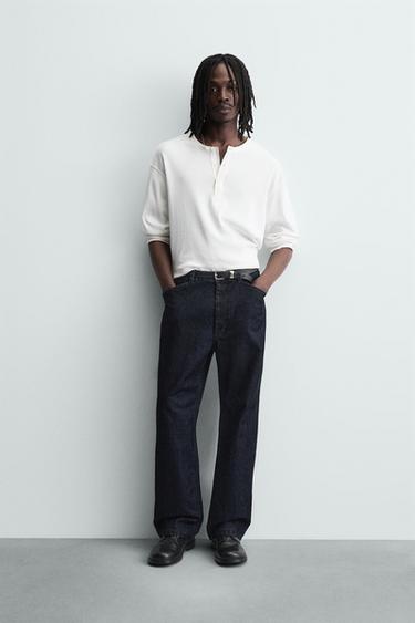 PANTALÓN RELAXED FIT FLOCADO - Marino oscuro de Zara - Imagen 0