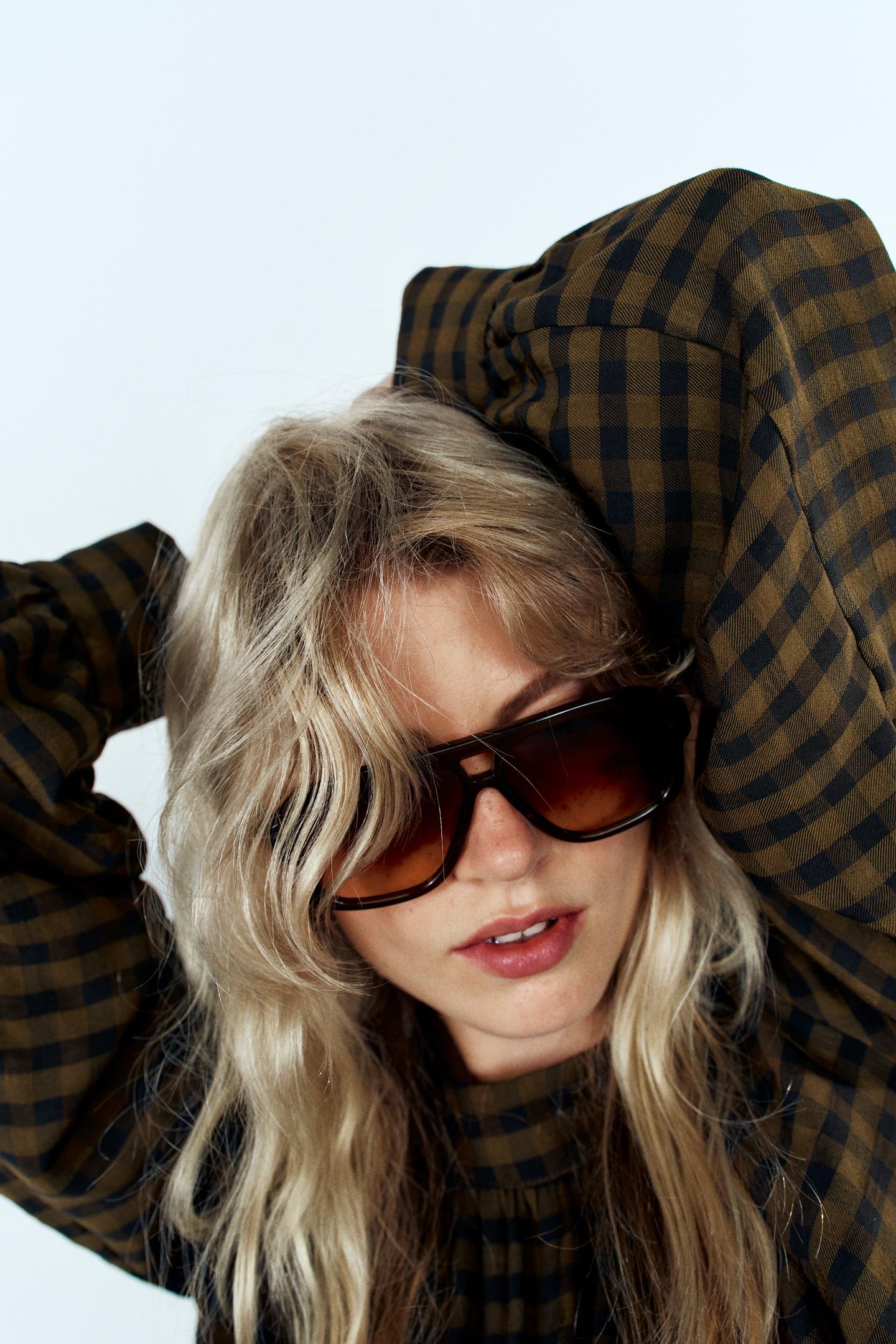 Женская блузка Zara Plaid Blouse, цвет: Тёмный коричневый — фото 3