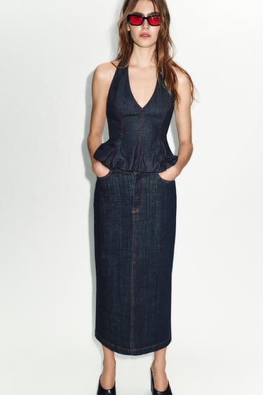 JUPE Z1975 MIDI EN DENIM - Bleu de Zara