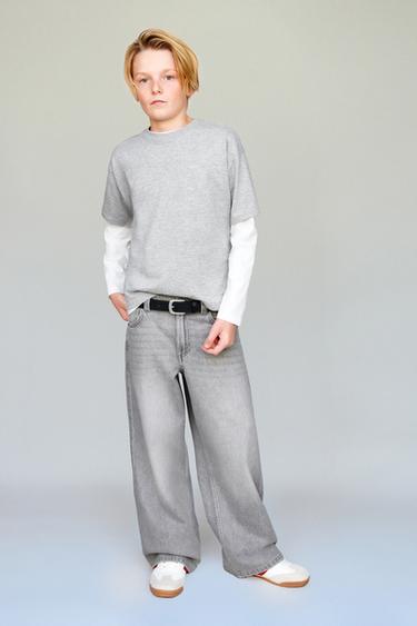 EMBROIDERED WIDE-LEG JEANS - Light grey by Zara