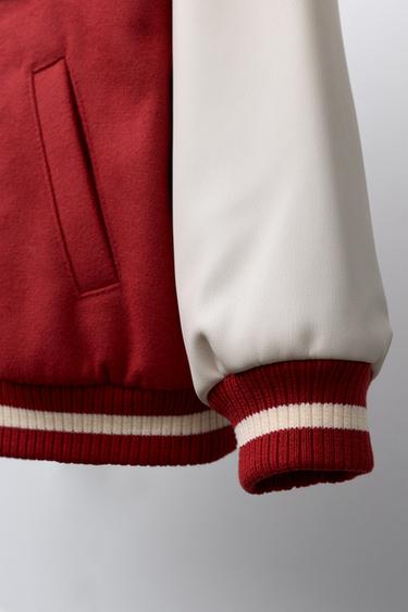 BLOUSON BOMBER EN DRAP DE LAINE ET MANCHES À AVEC PIÈCES - Rouge de Zara - Image 5