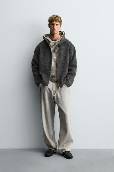 Zara TEXTURED HOODED OVERSHIRT - Gray