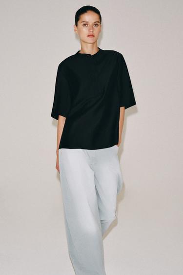 ZW COLLECTION FLOWING SHORT SLEEVE BLOUSE - Black by Zara