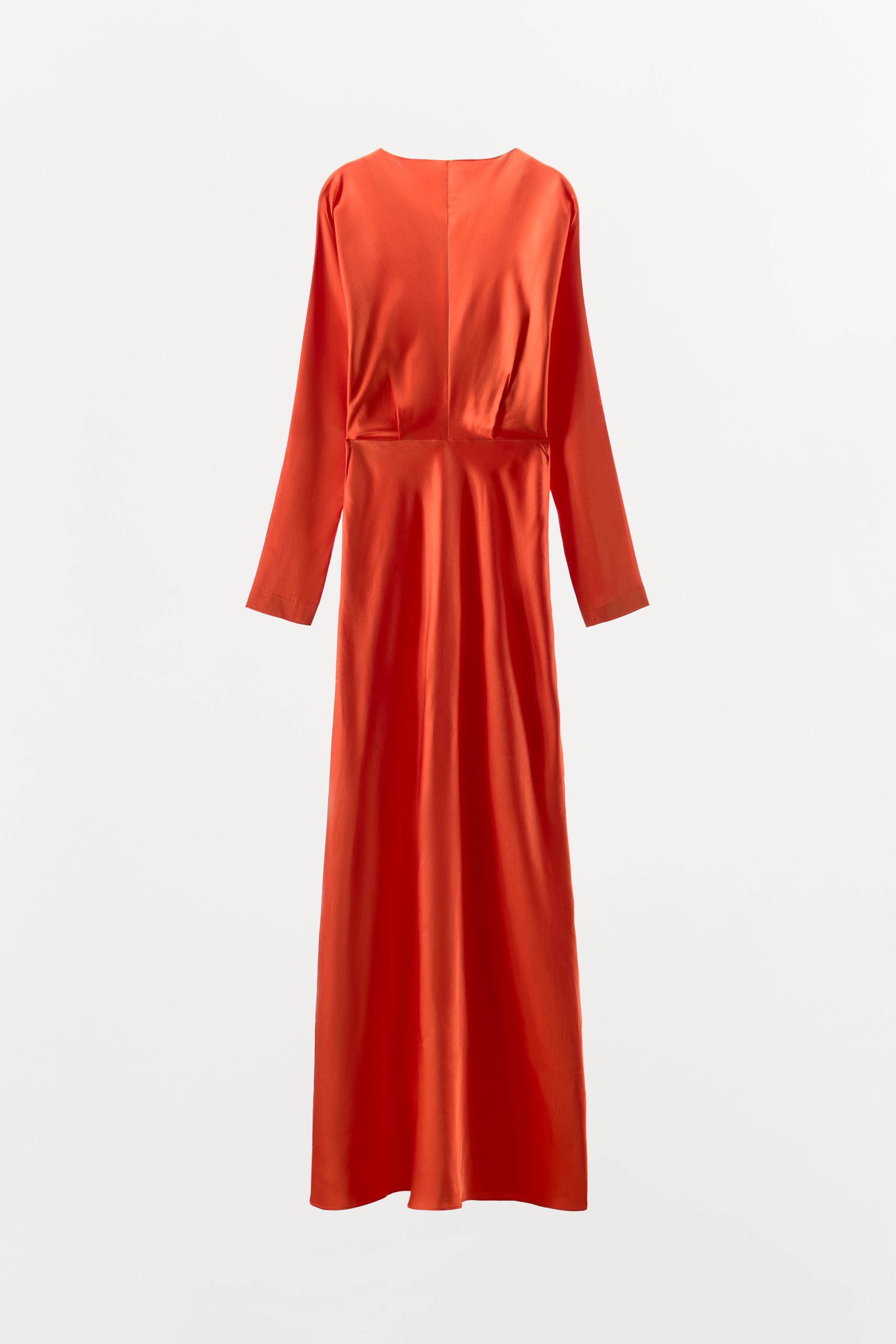 SLIT BATWING SLEEVE SATIN EFFECT DRESS