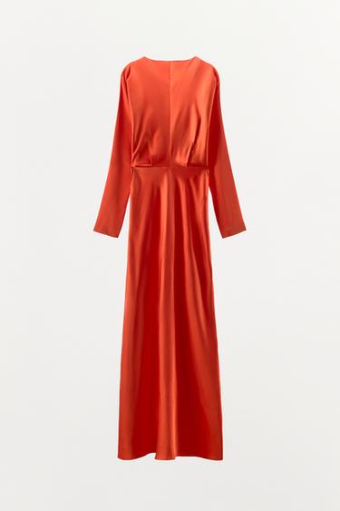 ROBE SATINÉE MANCHES CHAUVE-SOURIS FENDUE - Orange de Zara - Image 6