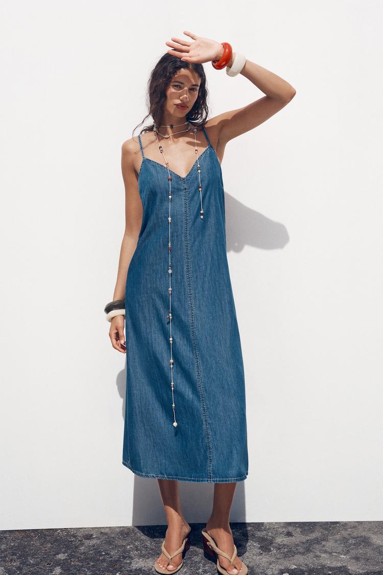 Zara Denim Robe Bretelle Large ROBE MIDI Z1975 À BRETELLES EN