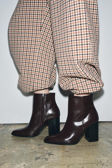 Zara WIDE HEEL ANKLE BOOTS - Burgundy Red - Image 0