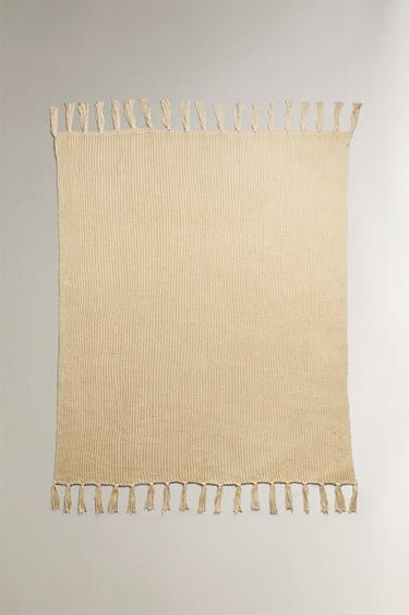 Zara STRIPED KNIT BLANKET - Ecru