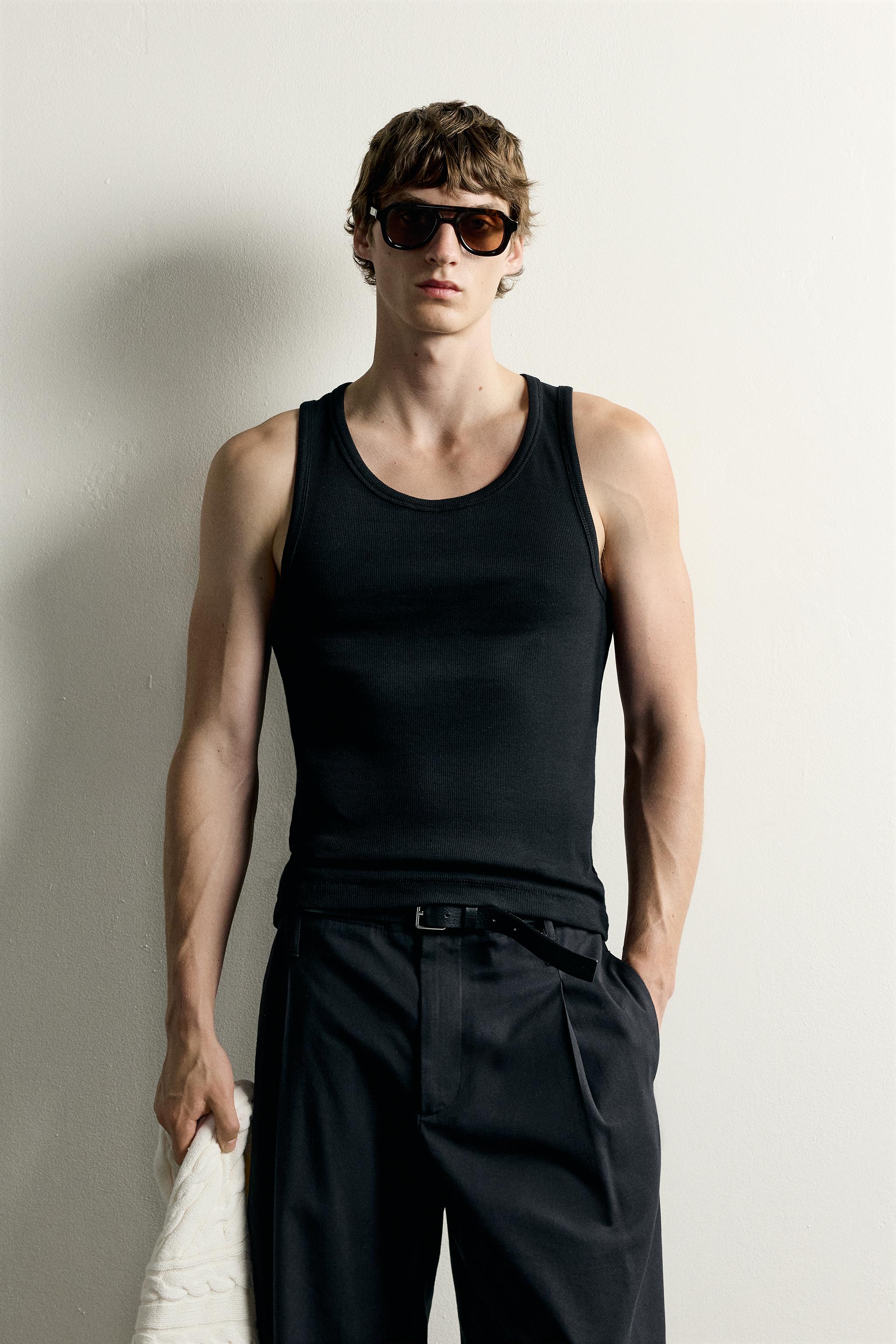 BASIC RIBBED TANK TOP — Black