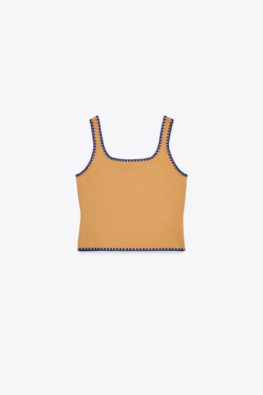 TOP EN MAILLE BRODERIES EN CONTRASTE - Camel moyen de Zara - Image 3