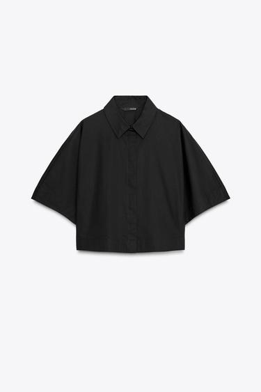 CAMISA POPELÍN MANGA ANCHA - Negro de Zara