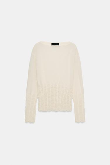 PULL EN MAILLE NID D'ABEILLE - Écru de Zara - Image 5