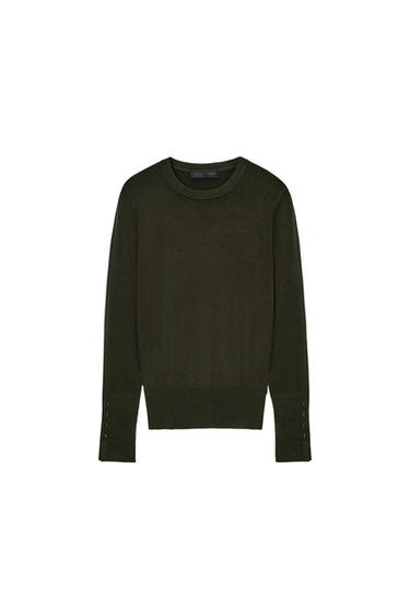 PULL EN MAILLE LISSE BASIQUE - Kaki foncé de Zara