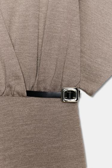 MIDI PIQUÉ DRESS WITH BELT - Light brown by Zara - Image 9