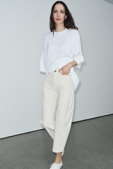 Zara ZW COLLECTION TAPERED MID-RISE JEANS - White