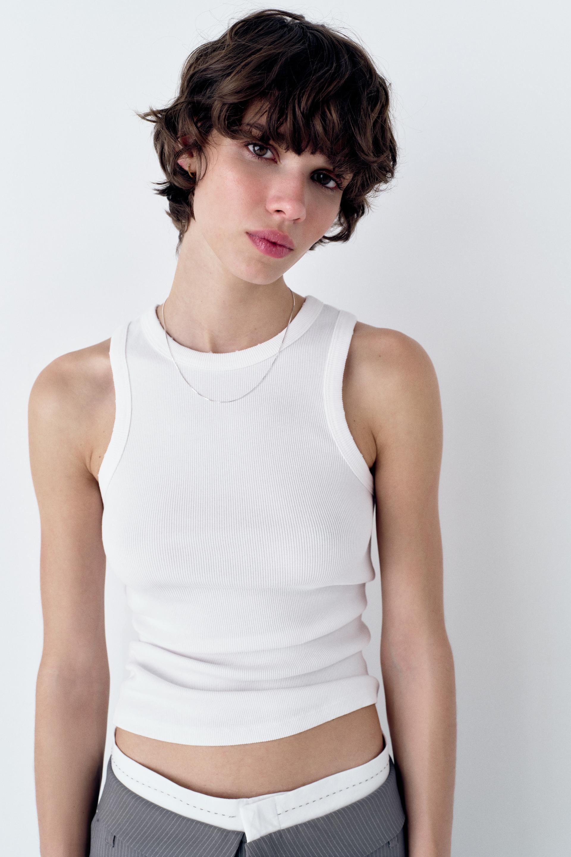 BNWT Zara Seamless Shell Ribbed Crop Tank Top in White, Women's