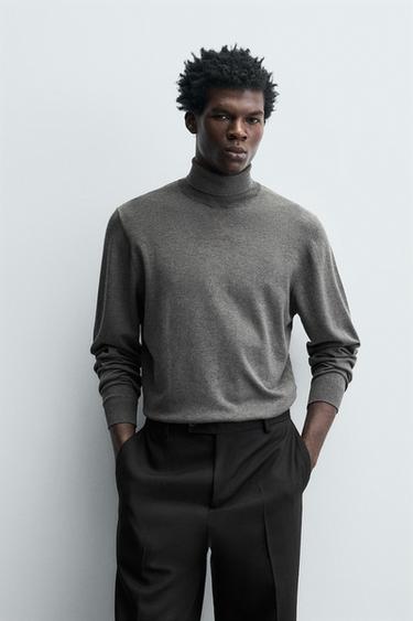 PULL COL MONTANT BASIQUE - Gris chiné de Zara