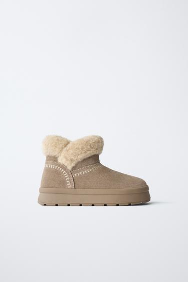 BOTTES D'HIVER EN CUIR - Gris taupe de Zara