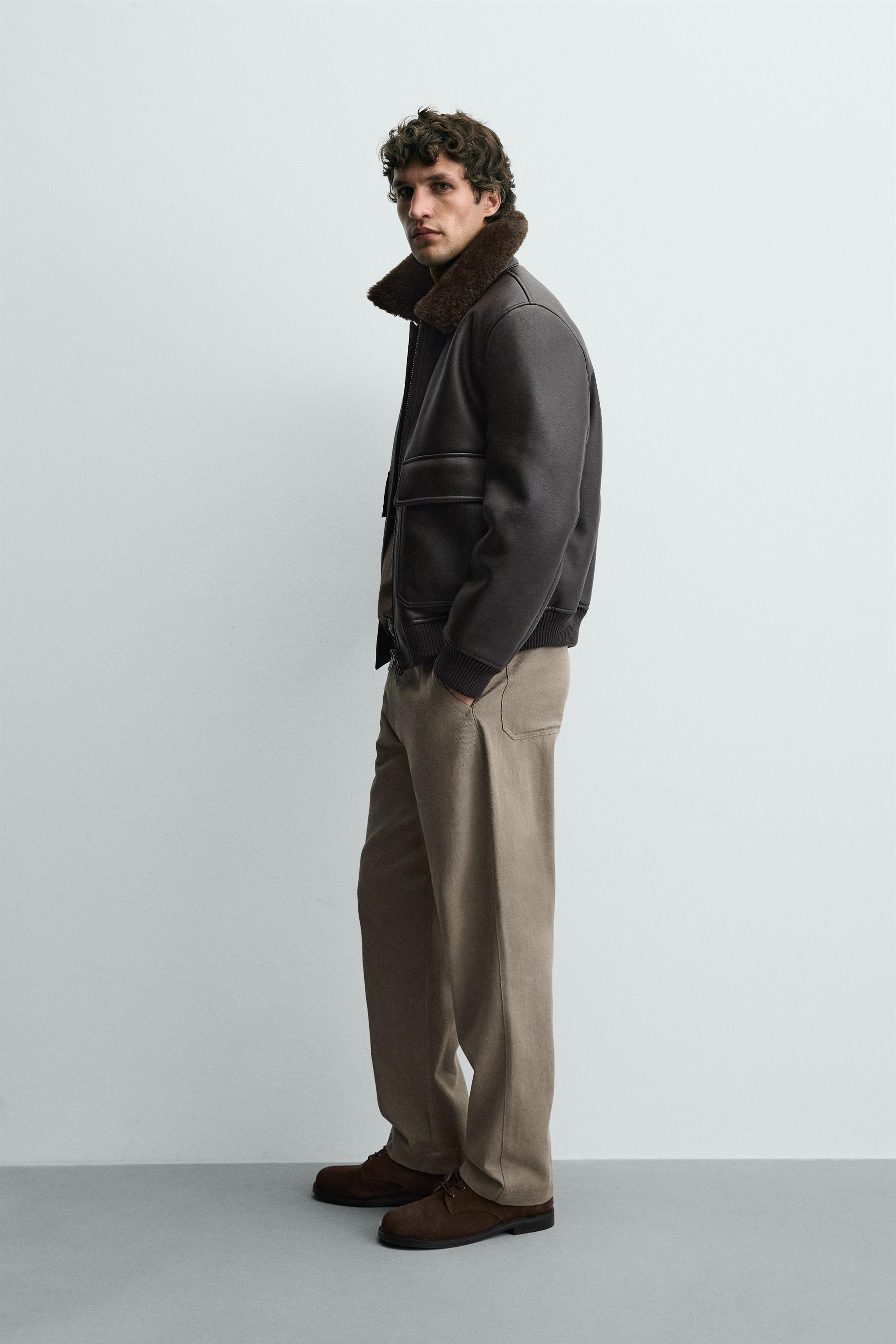 COMBINATION COLLAR FAUX LEATHER JACKET