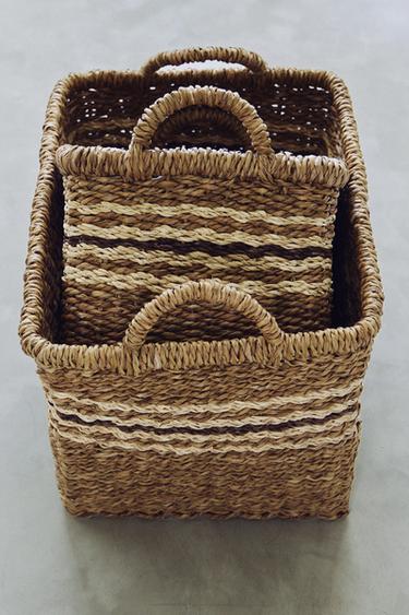 PANIER RECTANGULAIRE À RAYURES - Beige clair de Zara - Image 4