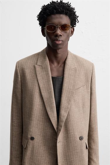 BLAZER COSTUME STRUCTURÉ RAYURES - marron-vison de Zara - Image 5