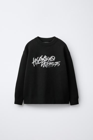 Zara GRAFFITI KNIT SWEATER - Black - Image 0