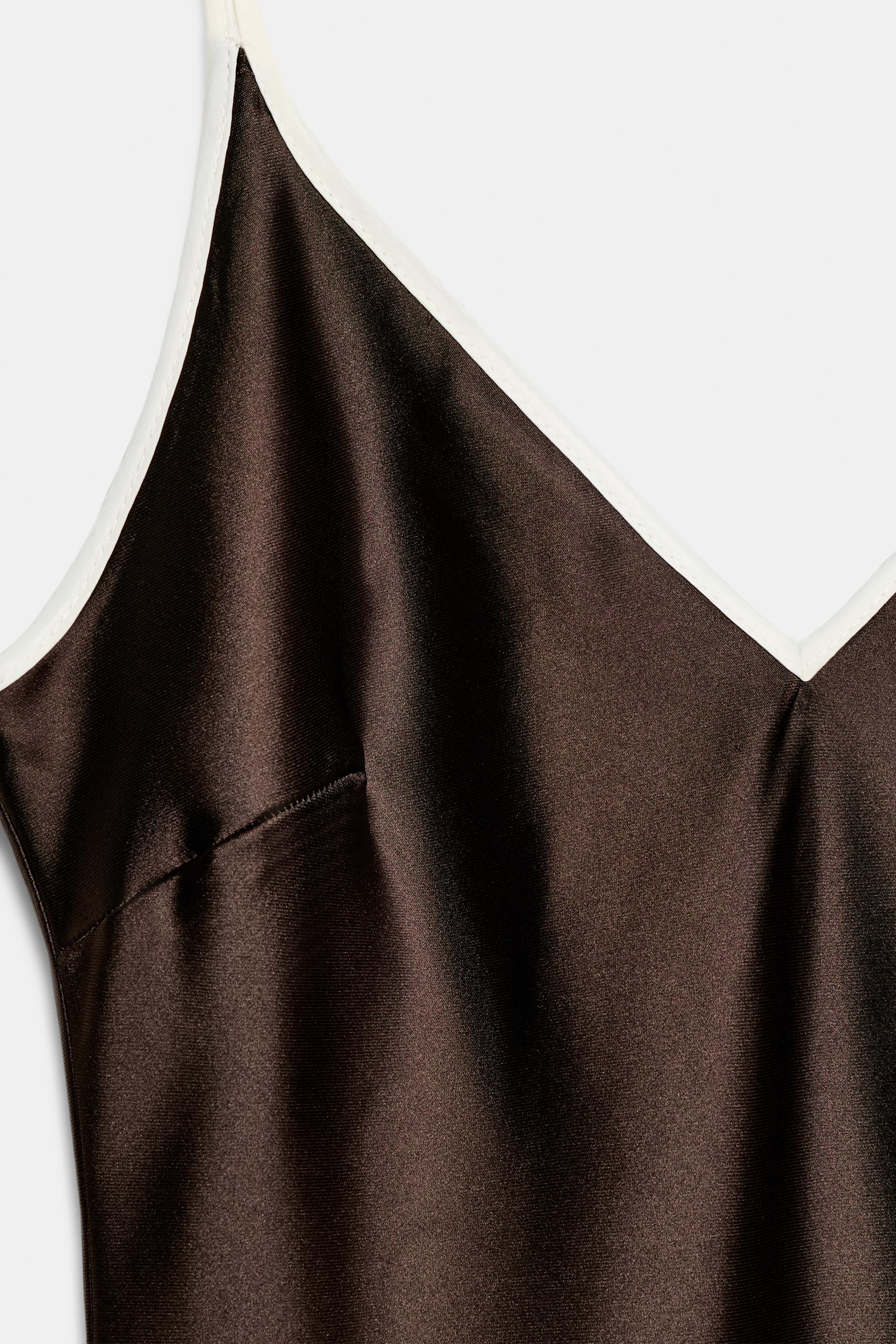 CONTRAST TRIM SATIN MIDI DRESS