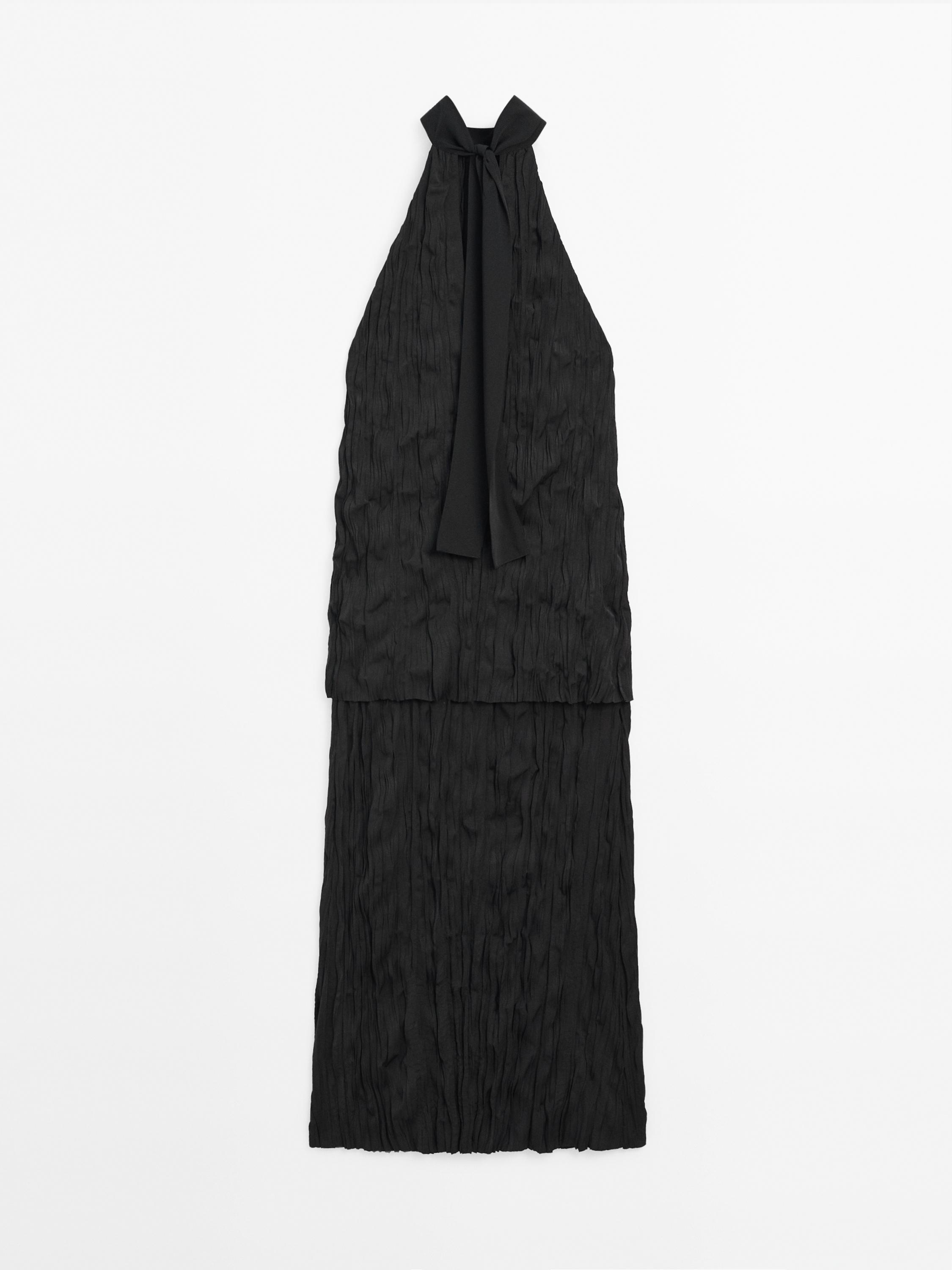 Long pleated halterneck dress - Black | ZARA United States