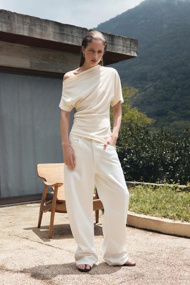 Zara ASYMMETRIC DRAPED BLOUSE ZW COLLECTION LIMITED EDITION - Ecru